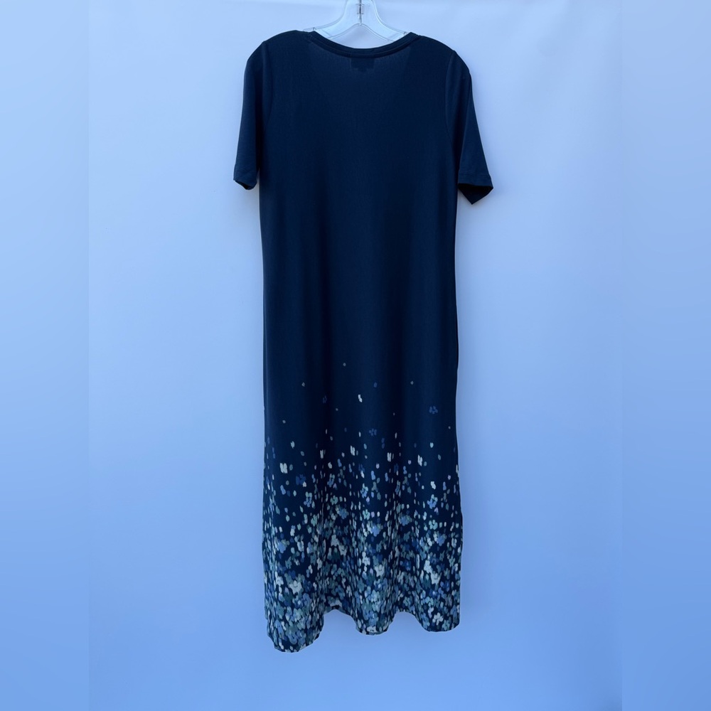 Pure J. Jill Navy Floral Border-Print Maxi Dress Pockets Side Slits - Picture 12 of 14